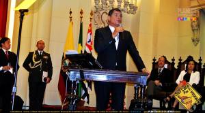 O presidente do Equador, Rafael Correa, durante palestra na Faculdade de Direito da USP, em São Paulo. Crédito: Planeta América Latina
